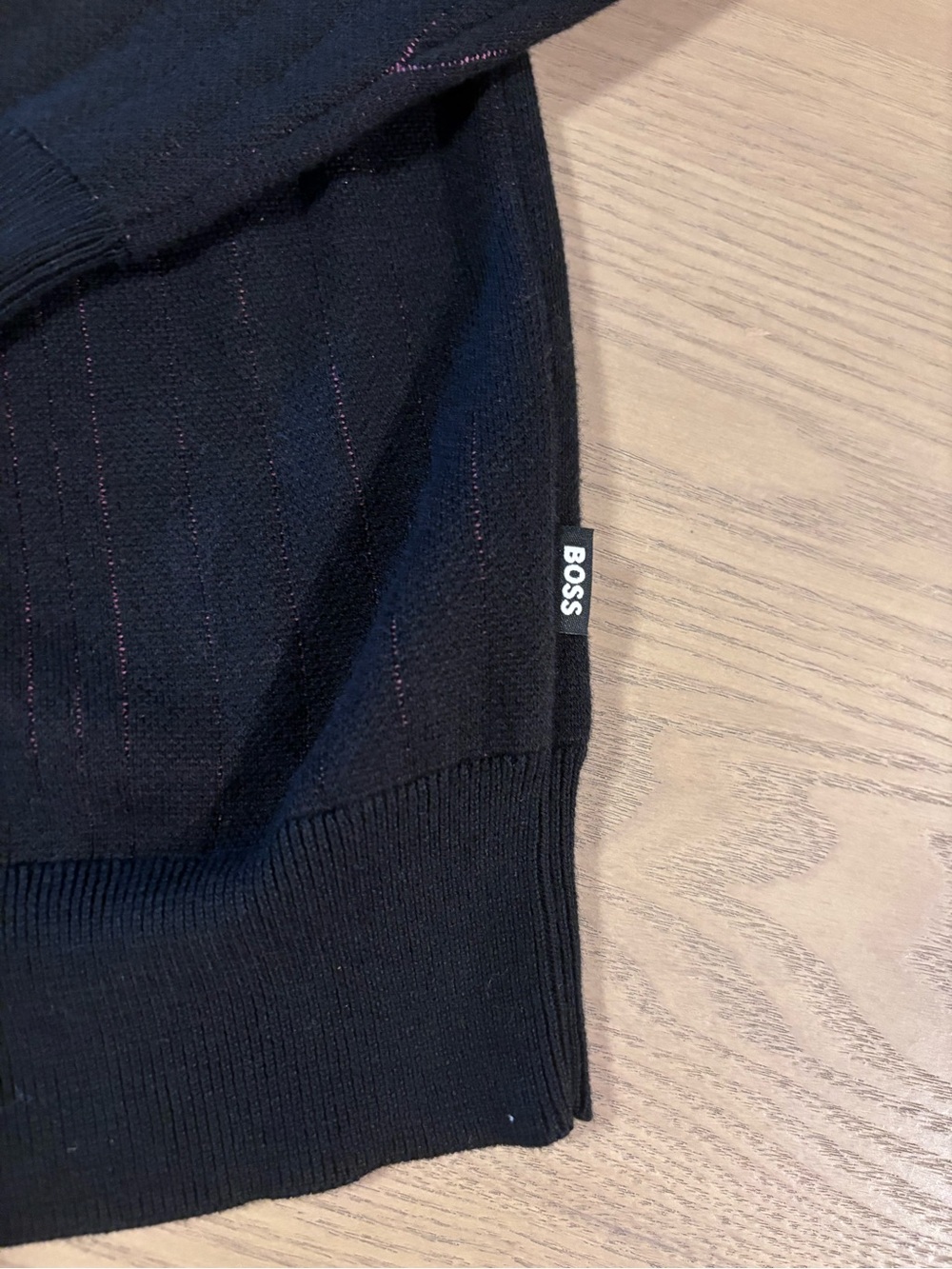 Hugo Boss Navy Crewneck Sweater with Pink Pinstripes - Picture 4 of 6